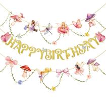 Banner de aniversário de fada de jazz de papel para decorações de festa com videiras Banner de aniversário de fada de jazz de papel para decorações de festa com videiras