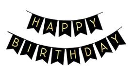 Banner de Aniversário FECEDY Preto com Letras Douradas - Decoração Festiva