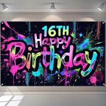 Banner de aniversário HOMETITUTE Glow in The Dark 16th 180x110cm Banner de aniversário HOMETITUTE Glow in The Dark 16th 180x110cm