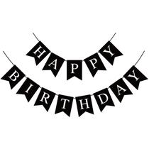 Banner de Aniversário Hooqict Black - Feliz Aniversário para Festa Banner de Aniversário Hooqict Black - Feliz Aniversário para Festa