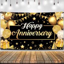 Banner de aniversário KatChon Happy Black Gold Xtra Large 183 x 112 cm Banner de aniversário KatChon Happy Black Gold Xtra Large 183 x 112 cm
