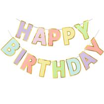 Banner de aniversário LITAUS Macaron Feliz Aniversário com 2,7 m de comprimento Banner de aniversário LITAUS Macaron Feliz Aniversário com 2,7 m de comprimento