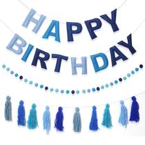 Banner de aniversário Ohiyoo Pre-Strung Felt Ball Garland Blue Dog