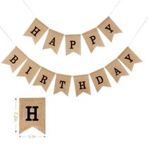 Banner de aniversário RIOO Burlap Happy Birthday Sign Black
