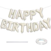 Banner de Balões Lingqiang Happy Birthday - 40cm - Cor Creme