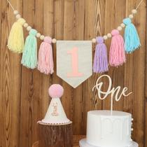 Banner de cadeira alta Ereniko Handmade Boho Macaron, 1º aniversário