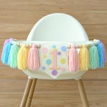 Banner de cadeira alta HODIHIWI Colorful Macaron Dot, 1º aniversário
