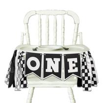 Banner de cadeira alta VANGNING Race Car Birthday Preto Branco