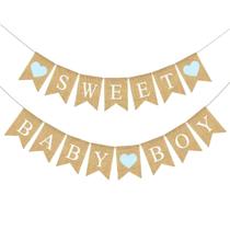 Banner de chá de bebê CROWNOS Burlap Sweet Baby Boy Prestrung