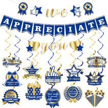 Banner de decoração CHUNNIN Agradecemos você e ouro azul Banner de decoração CHUNNIN Agradecemos você e ouro azul