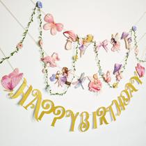 Banner de decoração de festa SUNBEAUTY Fairy Garden Birthday Girls