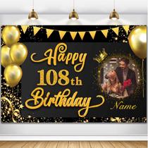 Banner de decorações de aniversário AUBAO Feliz 108º aniversário