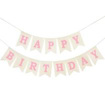 Banner de Feliz Aniversário CROWNOS em Tecido de Juta Rosa - Decoração Rústica Banner de Feliz Aniversário CROWNOS em Tecido de Juta Rosa - Decoração Rústica