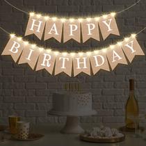 Banner de feliz aniversário Decoration Breling Burlap com luzes LED