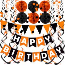 Banner de feliz aniversário para decoração de festa FECEDY Black Orange Banner de feliz aniversário para decoração de festa FECEDY Black Orange