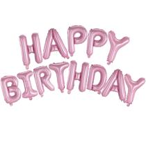 Banner de Feliz Aniversário WESTGO - 40cm - Letras em Papel Alumínio Rosa