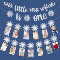 Banner de fotos de 1º aniversário de floco de neve de Natal e inverno Banner de fotos de aniversário de floco de neve para recém-nascidos até 12 meses Fotografia marcante Bunting Garland para o feriado de Natal Suprimentos para festas de primeiro aniversário de bebês