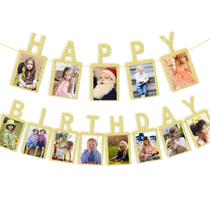 Banner de Fotos de Aniversário RCHBUDI com Glitter Dourado, 13 peças Banner de Fotos de Aniversário RCHBUDI com Glitter Dourado, 13 peças