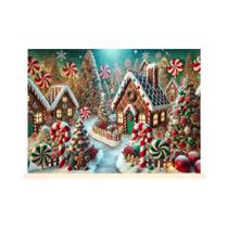 Banner De Fundo Plano 2D De Poliéster Com Tema De Aldeia De Biscoito De Gengibre E Doces De Natal,