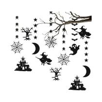 Banner de Halloween com 6 Pingentes Assustadores - Aranhas, Bruxas, Fantasmas e Morcegos