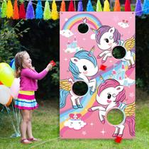 Banner de jogo Blulu Unicorn Toss 85x145cm com 3 pufes Banner de jogo Blulu Unicorn Toss 85x145cm com 3 pufes