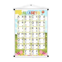 Banner de Lona Educativo Alfabeto Letras Cursivas e Forma Jardim Flores 70x55cm