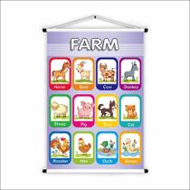 Banner de Lona Educativo Inglês Animais da Fazenda 70x55cm