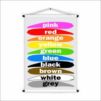 Banner de Lona Educativo Inglês Aprendendo Cores Diversas 70x55cm