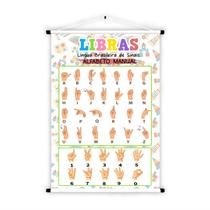 Banner de Lona Educativo Libras Língua de Sinais Alfabeto Manual e Números 70x55cm