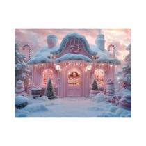 Banner De Natal Loja De Doces Rosa, Cenário De Festa Com Casa De Gengibre, Paisagem De Neve E Terra Banner De Natal Loja De Doces Rosa, Cenário De Festa Com Casa De Gengibre, Paisagem De Neve E Terra