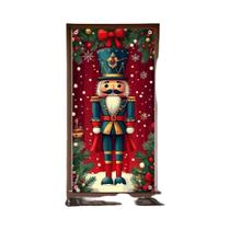 Banner De Porta De Natal Em Nogueira Com Detalhes Em Ouro Vermelho, Design De Floco De Neve E Árvore