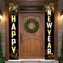 Banner de Porta Feliz Ano Novo 2025 - KatChon - 183x30cm (Tecido Oxford)