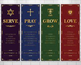 Banner de saudação de festa, 4 peças de Natal religioso, 40x180 cm Banner de saudação de festa, 4 peças de Natal religioso, 40x180 cm