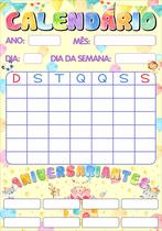 Banner Educativo Calendário Aniversariantes Aquarela Animais 85x60cm