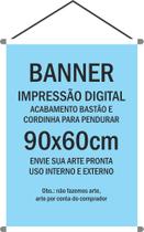 Banner em lona, 280gr, 60x90cm, com madeira, corda e ponteiras. Banner em lona, 280gr, 60x90cm, com madeira, corda e ponteiras.
