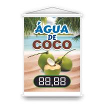 Banner em lona para vender e divulgar Água de coco preço editável. Uso interno e externo - Placas Iguassu