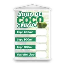 Banner em lona para vender e divulgar Água de coco preço editável. Uso interno e externo - Placas Iguassu