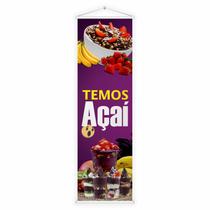 Banner Faixa Lona Resistente Temos Açaí e Sorvete 100x30cm Alta Qualidade e Resolução Comunicação Visual Sorveteria Açaiteria Propaganda