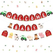 Banner + Garland Farm Animal Baby Shower vermelho para meninas Banner + Garland Farm Animal Baby Shower vermelho para meninas