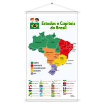 Banner Mapa do Brasil Estados e Capitais Educativo Pedagógico Escolar Didático 60cmx100cm Impressão Digital Lona 440g