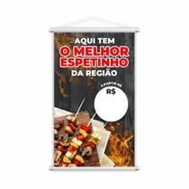 Banner Melhor Espetinho Carne Preço Fundo Branco 60X40Cm