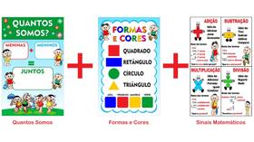 Banner Pedagógico Kit 3 und - Quantos Somos + Formas e Cores + Sinais Matem. -50x80cm