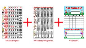 Banner Pedagógico Kit 3 und - Silabário Sílabas Simples + Dificuldade + Calendário - 50x80cm