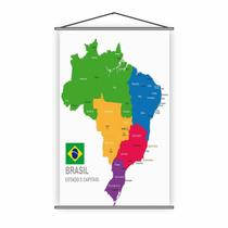 Banner Pedagógico Mapa Estados e Capitais do Brasil 120x65cm