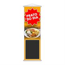 Banner Prato Do Dia Restaurante Preço Fundo Preto 100X30Cm