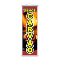 Banner Temos Carvão Fogo Serviço Lona Colorido 100X30Cm