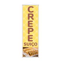 Banner Temos Crepe Suíço Fundo Amarelo Comida Lona 100x30cm Banner Temos Crepe Suíço Fundo Amarelo Comida Lona 100x30cm
