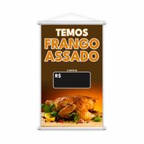 Banner Temos Frango Assado Preço Fundo Preto 80x50cm Banner Temos Frango Assado Preço Fundo Preto 80x50cm