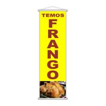 Banner Temos Frango Comida Serviço Lona Amarelo 100x30cm Banner Temos Frango Comida Serviço Lona Amarelo 100x30cm