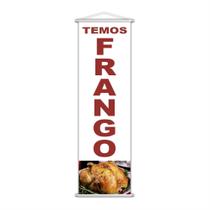 Banner Temos Frango Comida Serviço Lona Branco 100X30Cm